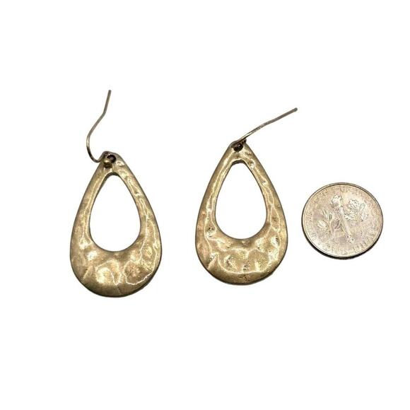 Pierced Teardrop Hammered Earrings Open Work Textured Design Dangle Chic Open - Picture 5 of 6